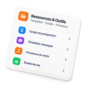 La carte Ressources & Outils : scripts de prospection, templates de messages, processus de vente, études de cas.